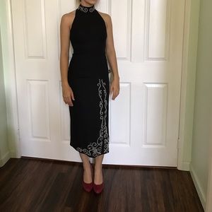 Vintage black sleek high neck dress